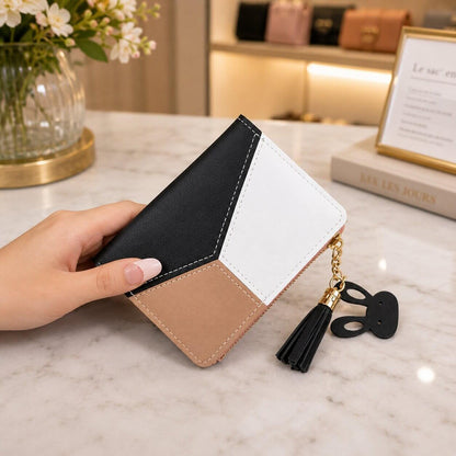 portefeuille femme format court trioline noir chic
