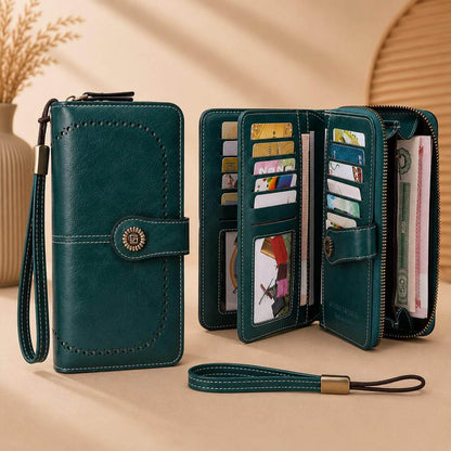 portefeuille femme vintage long bleu pratique et solide