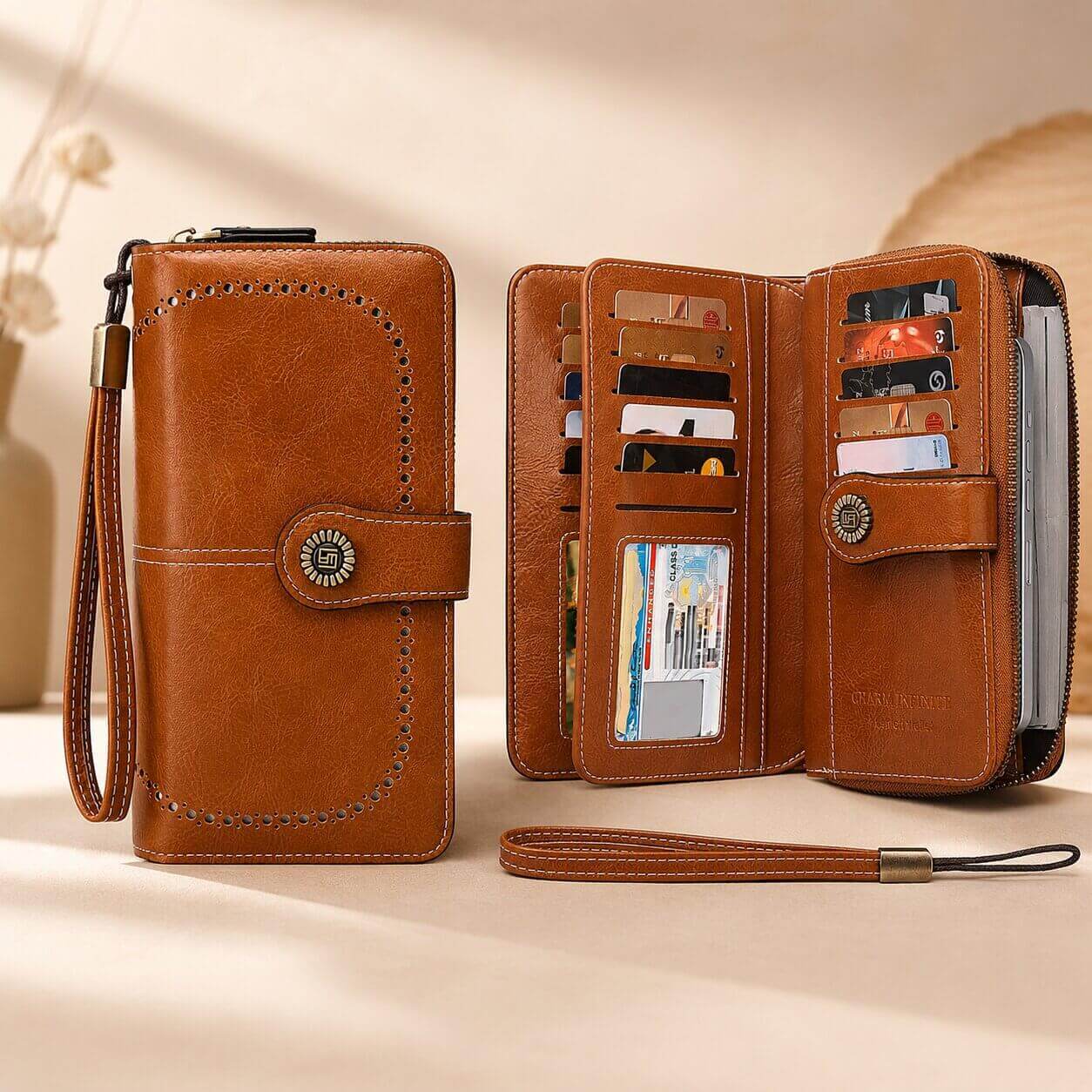 portefeuille femme vintage long marron pratique