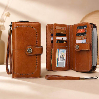 portefeuille femme vintage long marron pratique