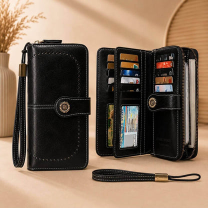portefeuille femme vintage long noir pratique
