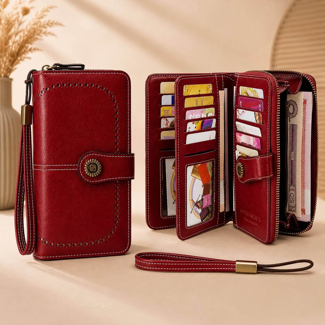 portefeuille femme vintage long rouge chic et classe