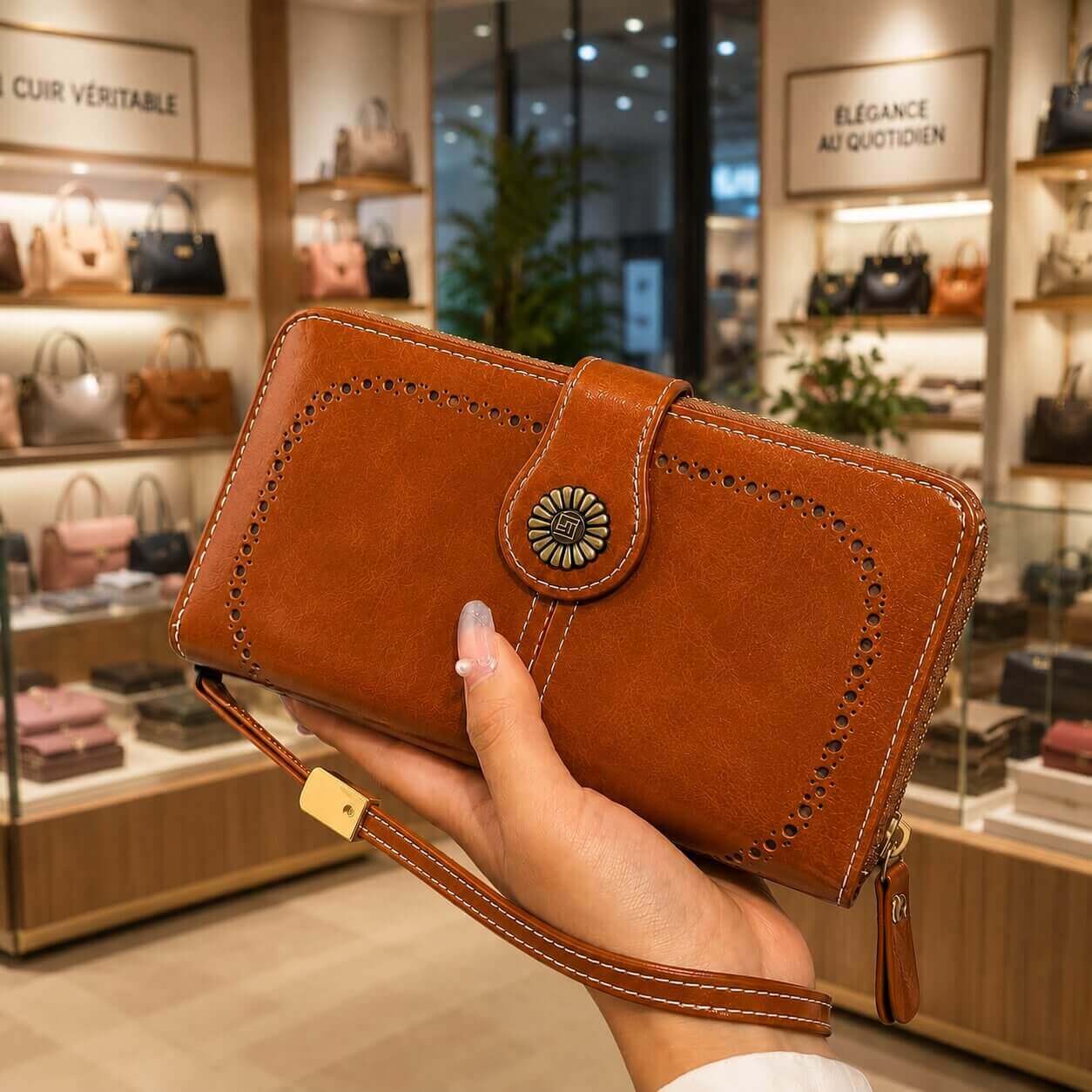 portefeuille femme grand format robuste et compact