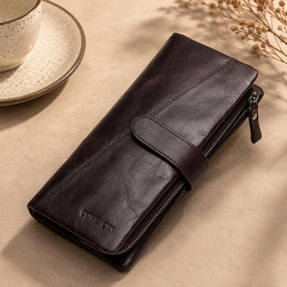 portefeuille femme long en cuir veritable café contacts