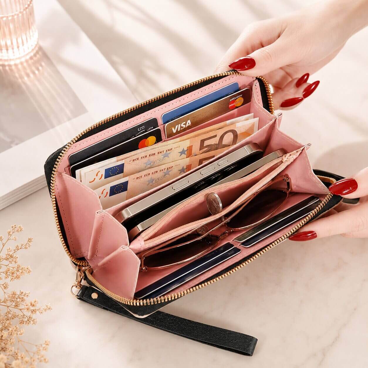 portefeuille femme long grande capacite