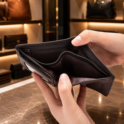 portefeuille homme en cuir veritable tri volet grande capacité