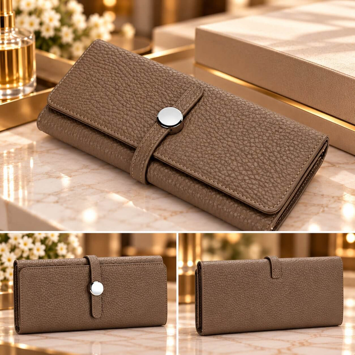 portefeuille long femme celeste taupe