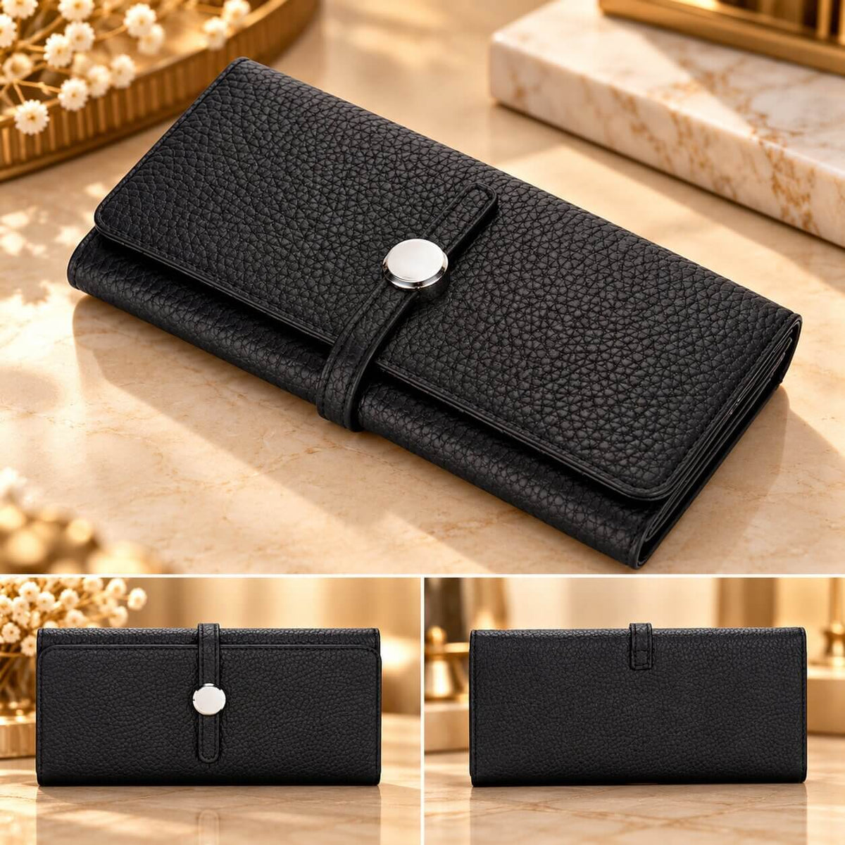 portefeuille long femme celeste noir