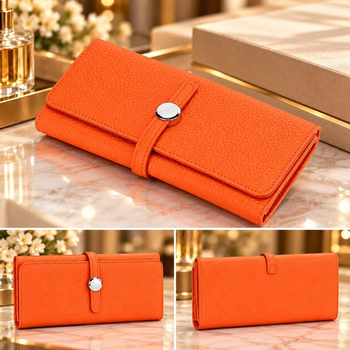 portefeuille long femme celeste orange