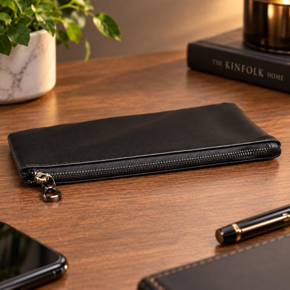 portefeuille pochette en cuir véritable calveo fine