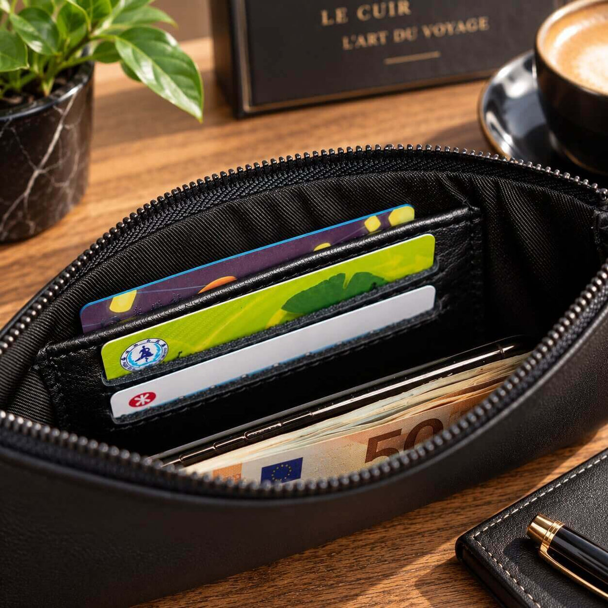 portefeuille pochette en cuir véritable calveo grande capacité