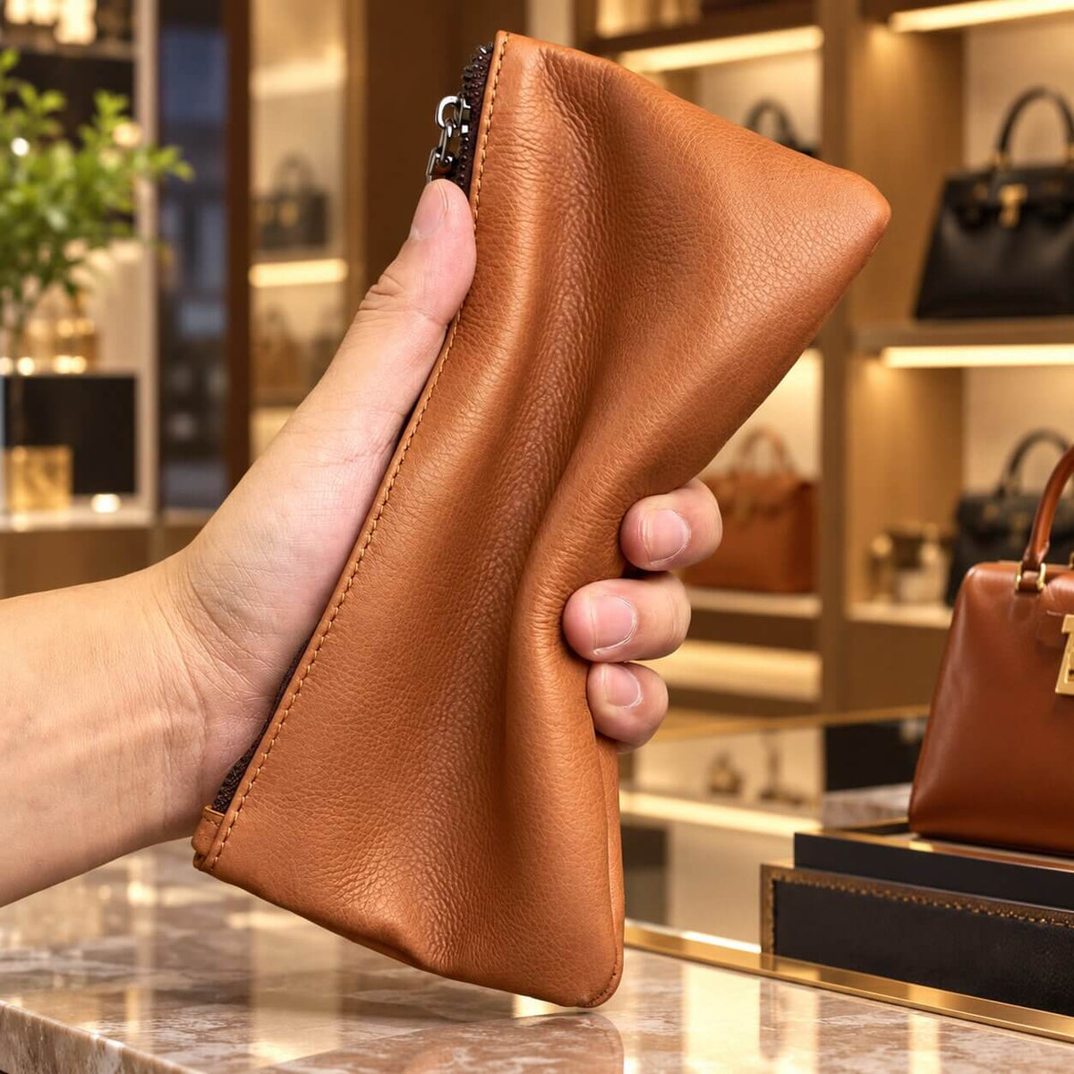 portefeuille pochette en cuir véritable calveo malléable
