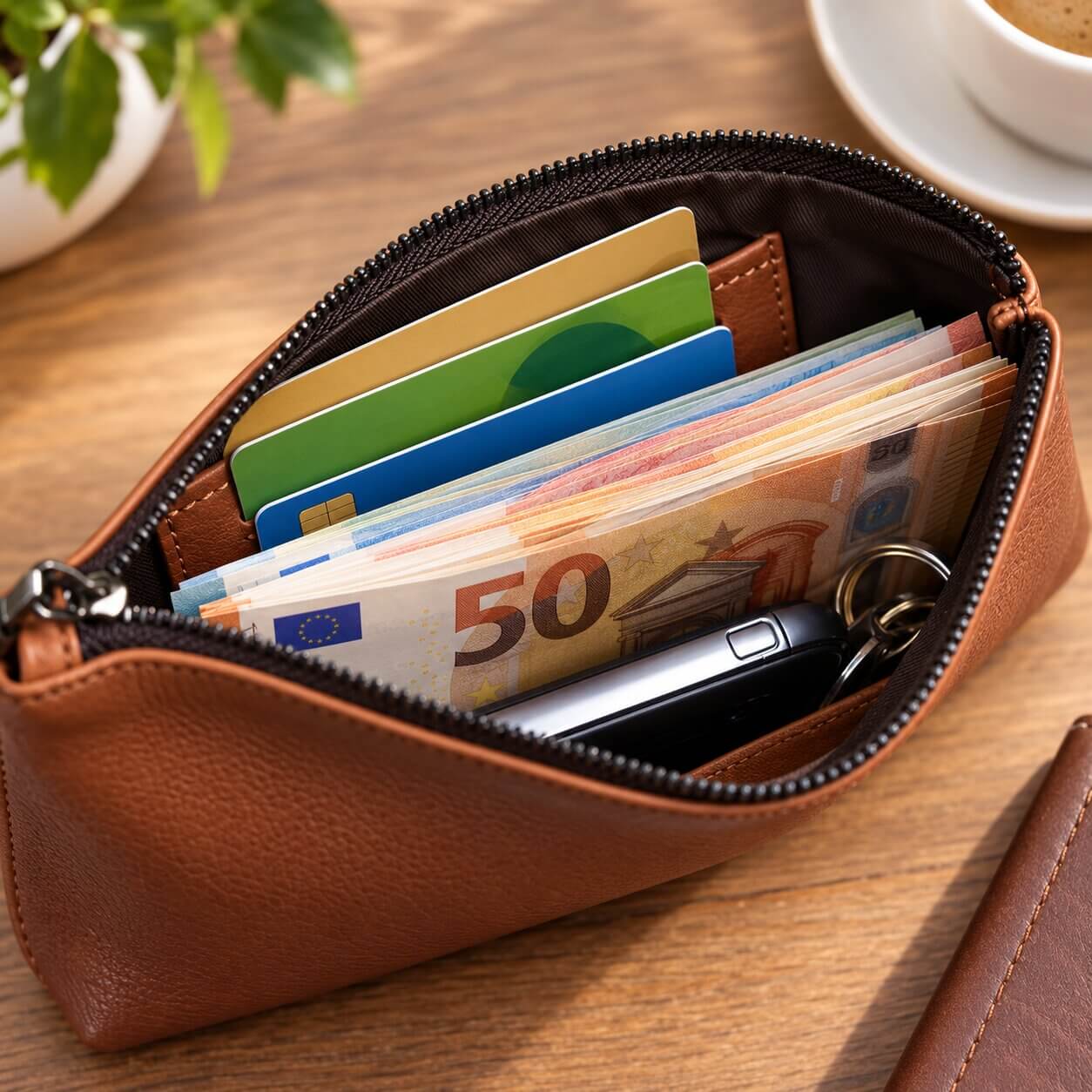 portefeuille pochette en cuir véritable calveo souple