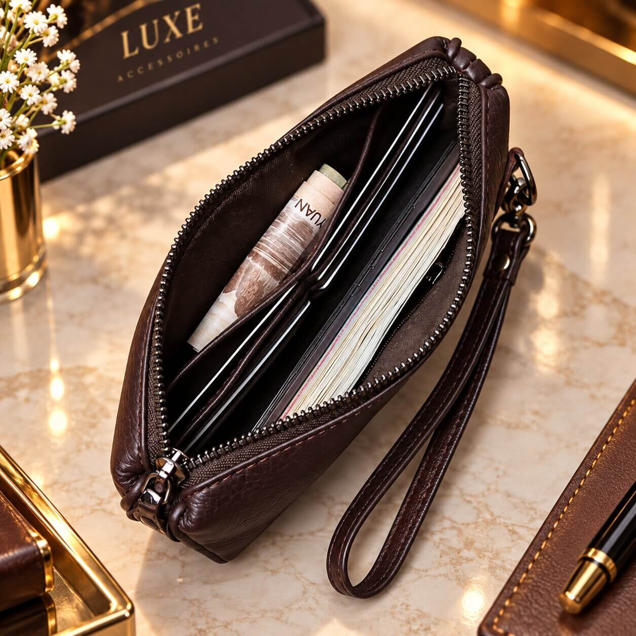 portefeuille pochette en cuir véritable elvane grande capacité