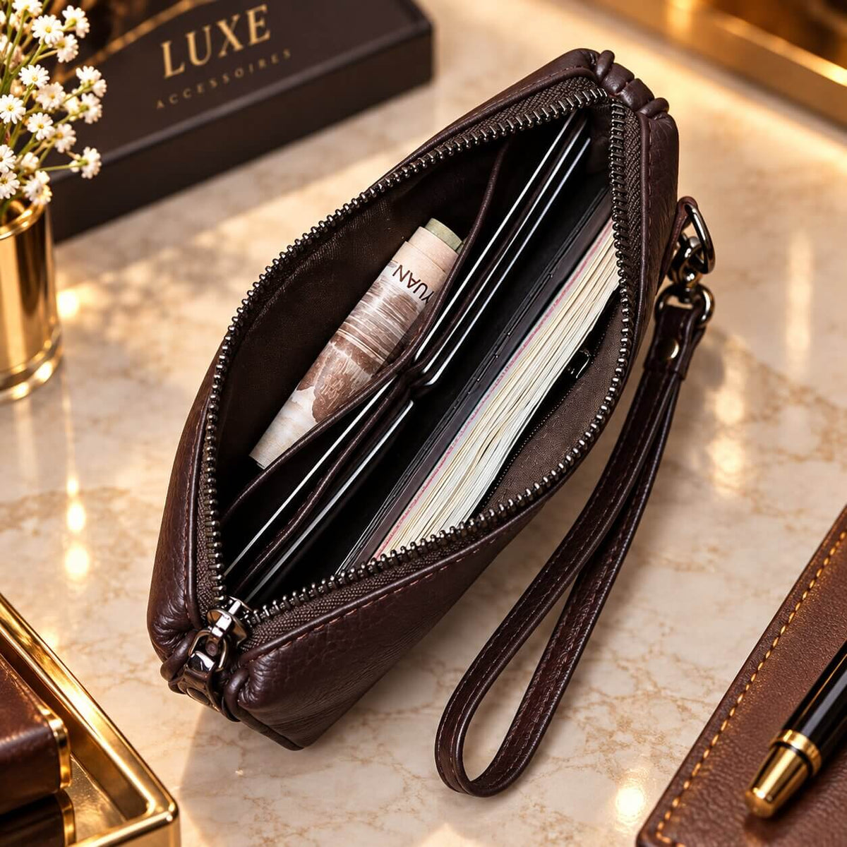 portefeuille pochette en cuir véritable elvane grande capacité