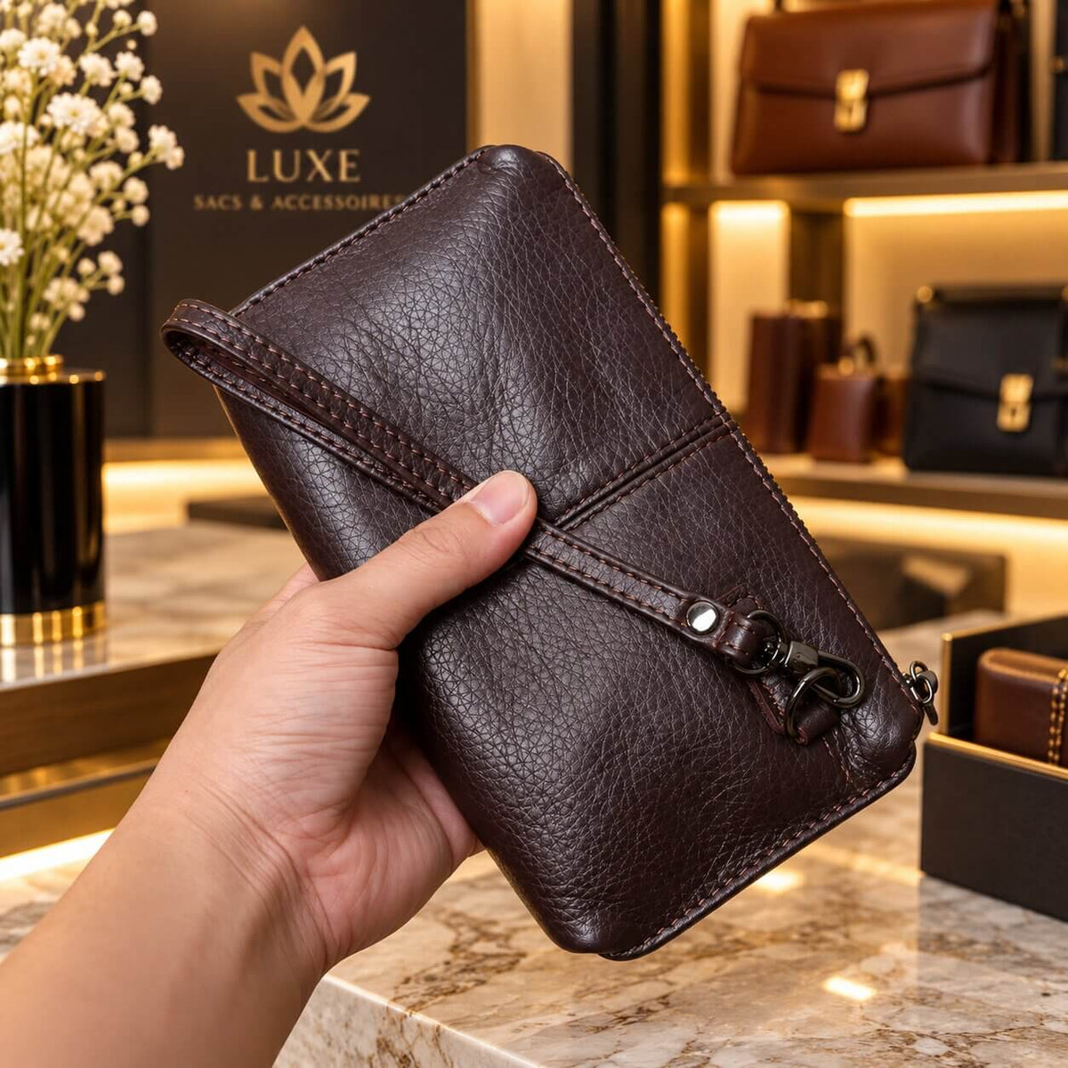 portefeuille pochette en cuir véritable elvane souple