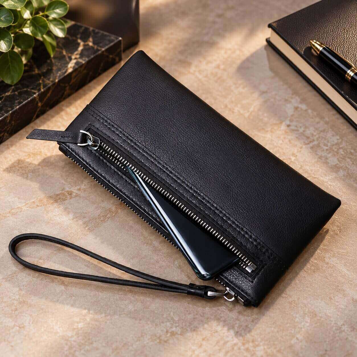 portefeuille pochette en cuir véritable varen soyeux