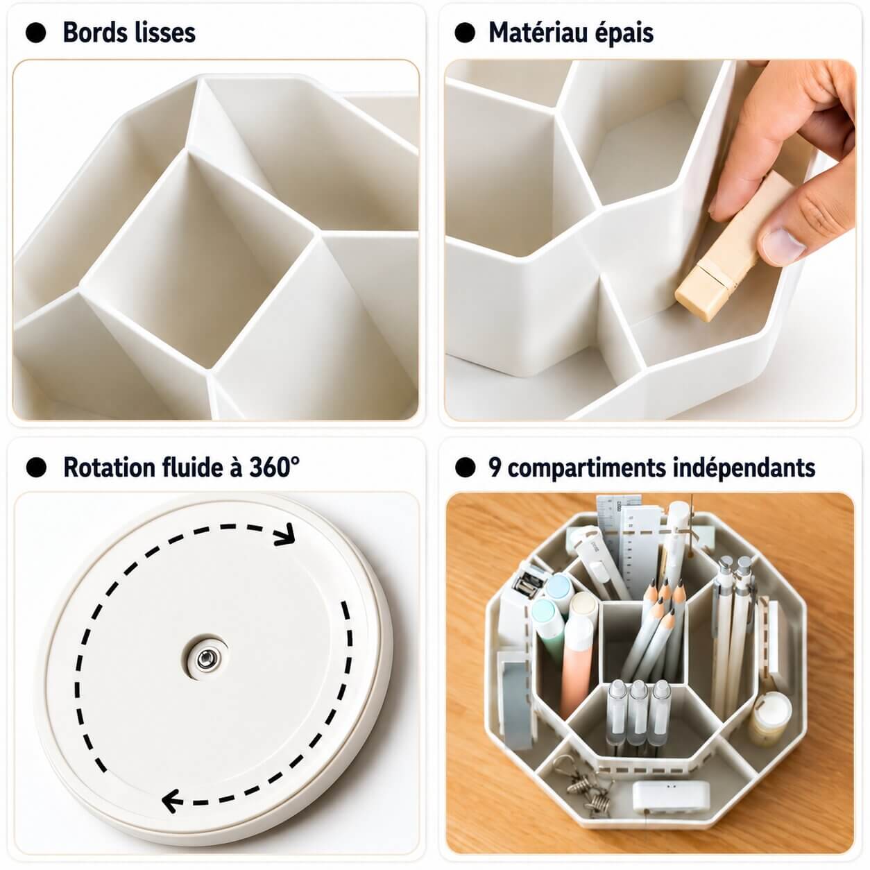 Pot a Crayon rotatif à 360° - Rangement Bureau