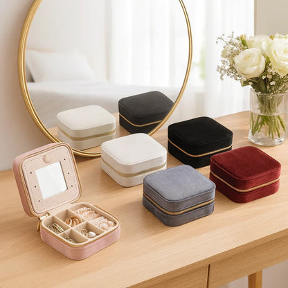Boite à Bijoux en Velours avec Miroir | La Noblesse™ - Rayon de Sérénité