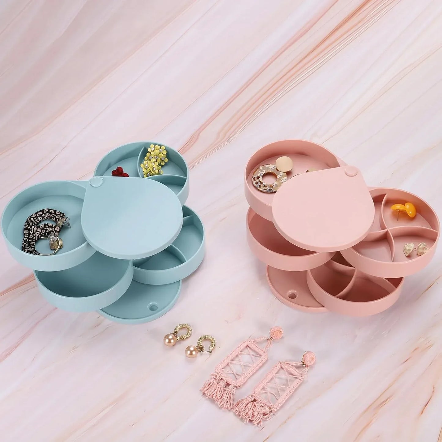 Rangement Bijoux Rotatif Blanc et Vert | ExquisBox™ - Rayon de Sérénité