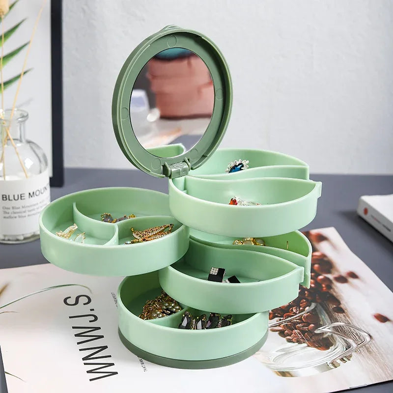 Rangement Bijoux Rotatif Blanc et Vert | ExquisBox™ - Rayon de Sérénité