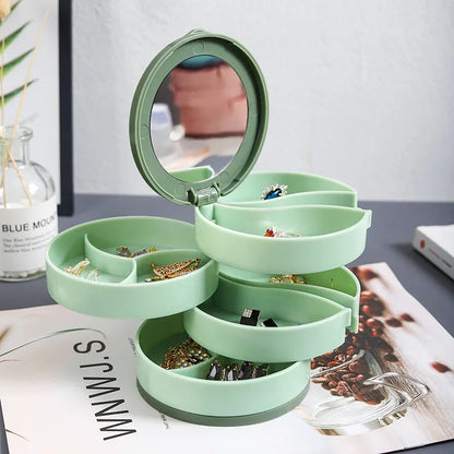 Rangement Bijoux Rotatif Blanc et Vert | ExquisBox™ - Rayon de Sérénité