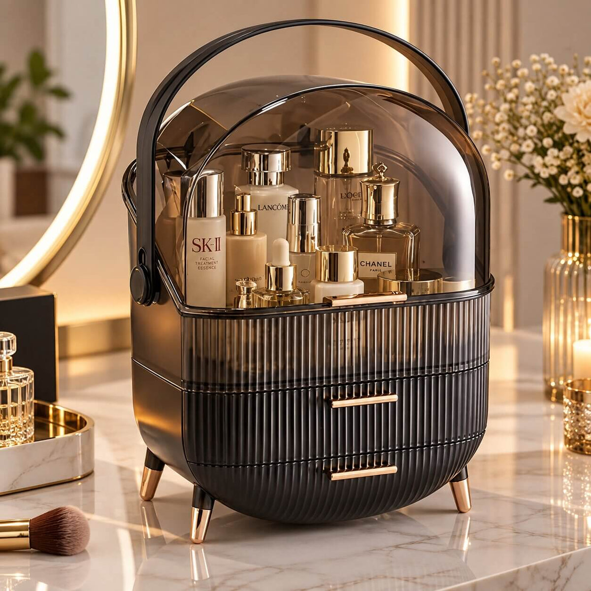 rangement maquillage clarea noir élegant