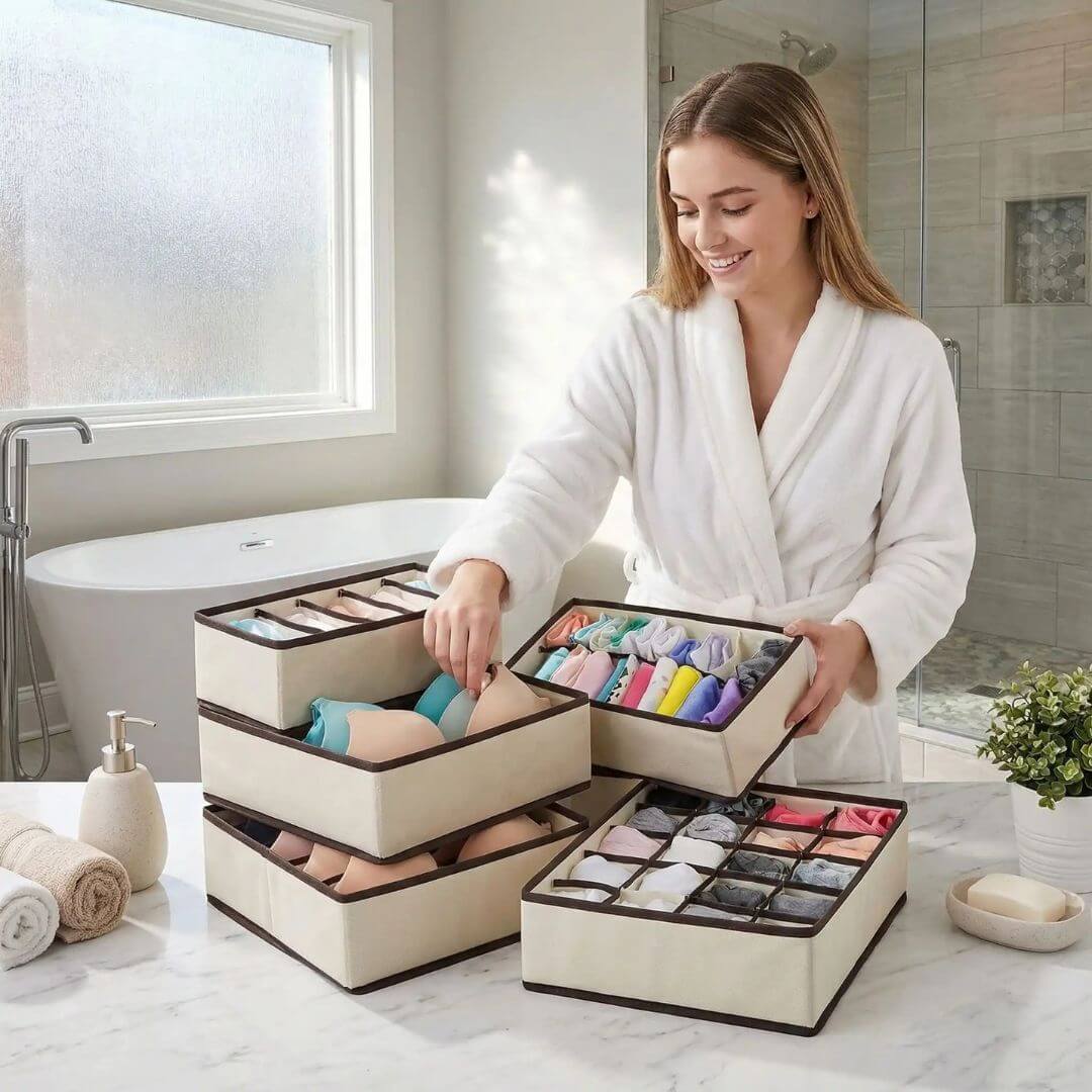 IntimaBox™ - Lot de 4 Organisateurs de Tiroir pour Sous-vêtements
