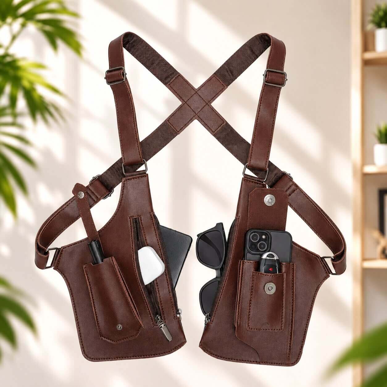 sac à bandoulière de poitrine marron soigné