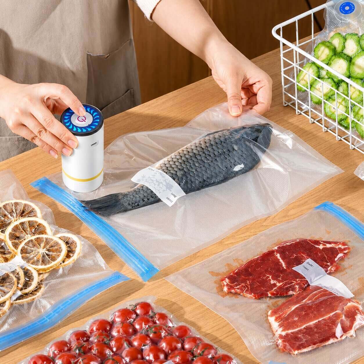 pompe sous vide qui expire l'air dans le sac sous vide