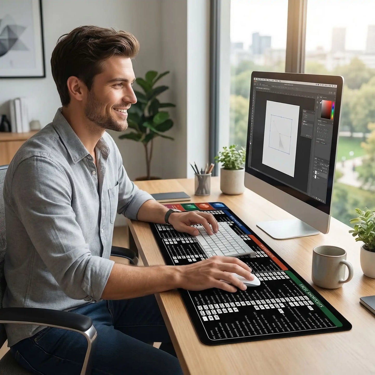 sous main de bureau office homme satisfait