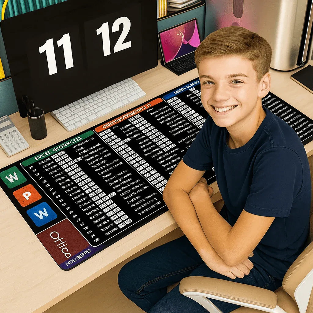 Tapis de Souris OfficeBoost™ - Raccourcis Word, Excel & PowerPoint Réunis - Rayon de Sérénité