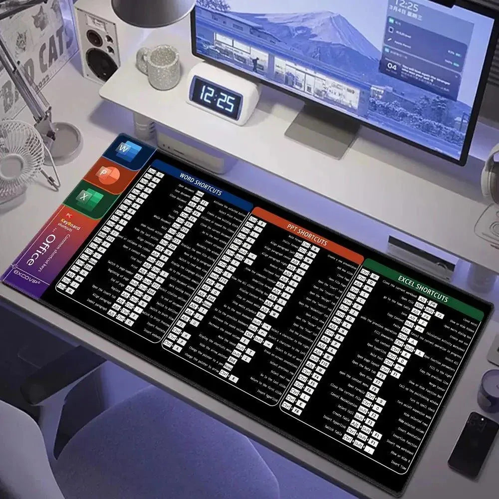 Tapis de Souris OfficeBoost™ - Raccourcis Word, Excel & PowerPoint Réunis - Rayon de Sérénité