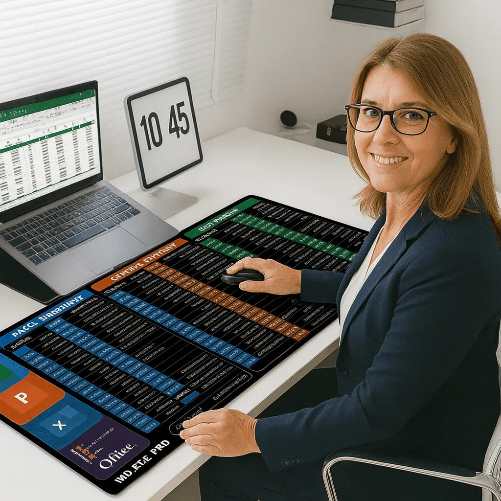 Tapis de Souris OfficeBoost™ - Raccourcis Word, Excel & PowerPoint Réunis - Rayon de Sérénité
