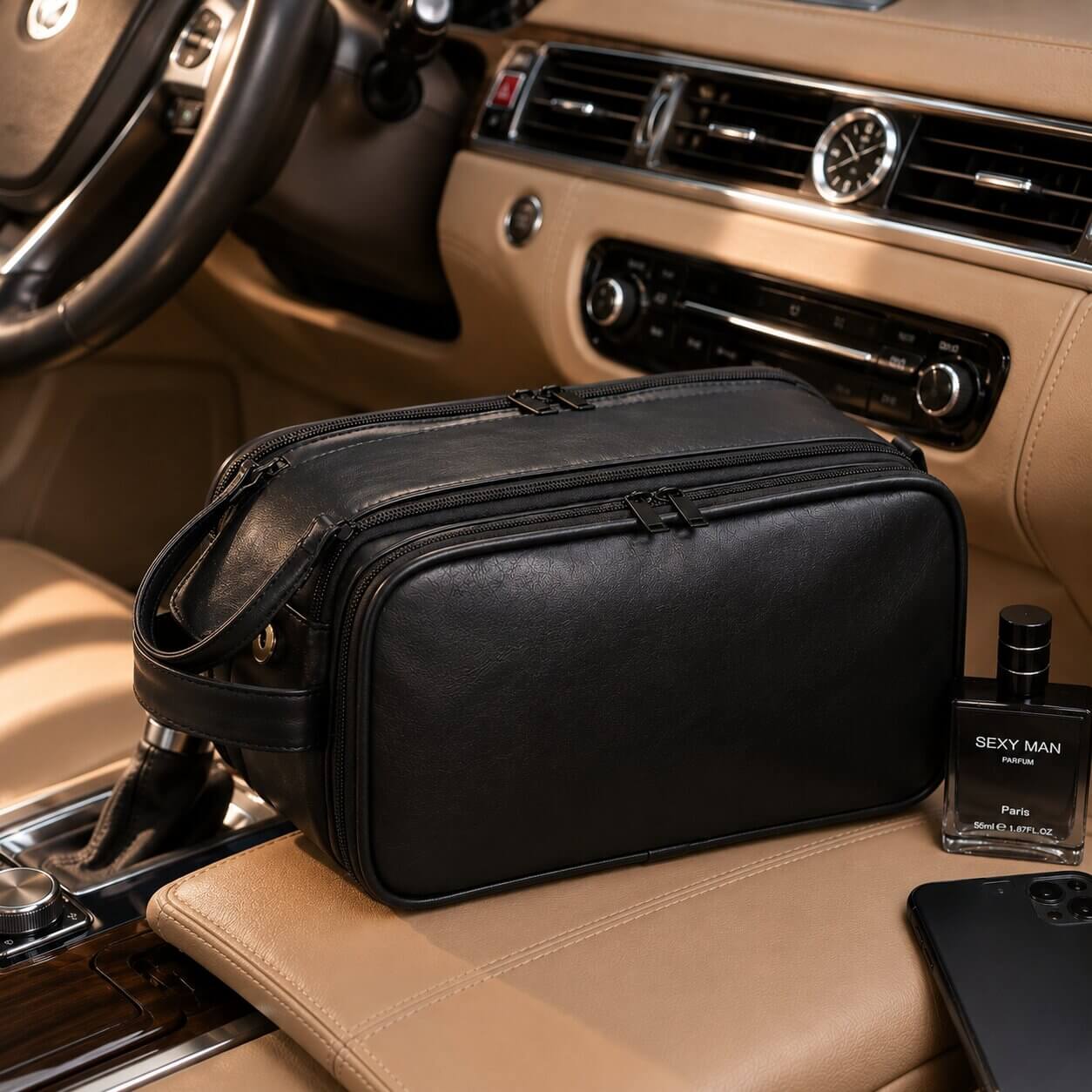 trousse de toilette voyage dans une voiture